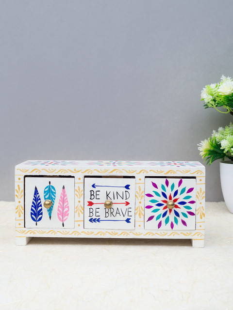 

Golden Peacock White Handcrafted 3 Drawer Trinklet Box