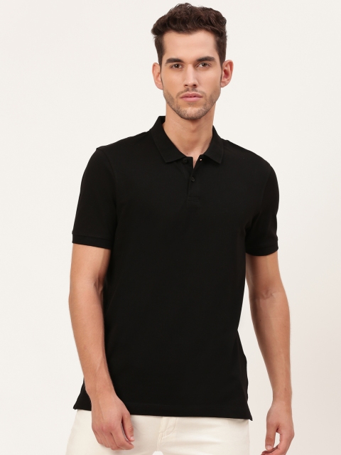 

ether Men Black Solid Polo Collar Non-Fading Hi-IQ T-Shirt
