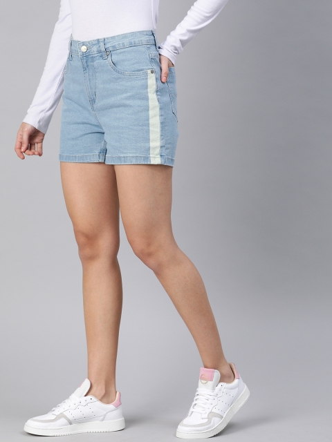 

Mast & Harbour Women Blue Washed Regular Fit Denim Shorts With Side Stripes