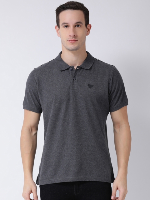 

Club York Men Charcoal Solid Polo Collar T-shirt