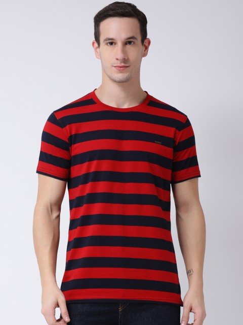 

Club York Men Red & Navy Blue Striped Round Neck T-shirt