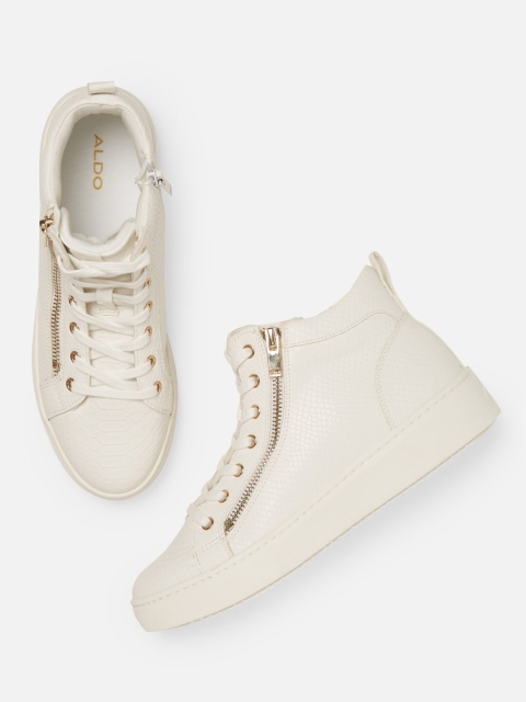 

ALDO Women White Solid Synthetic Mid-Top Sneakers