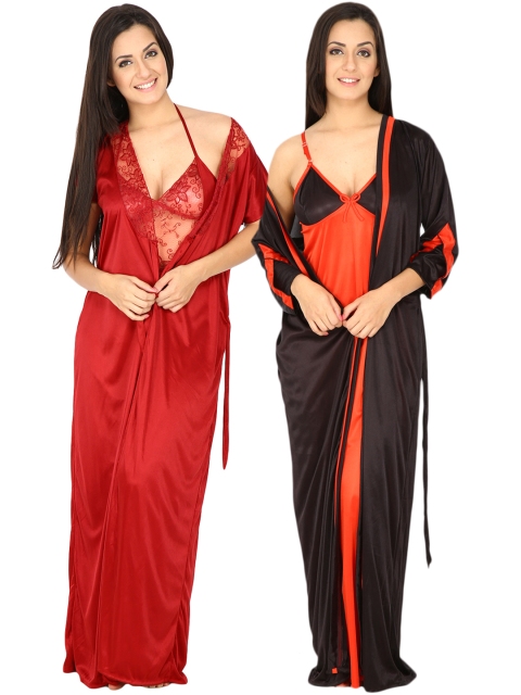 

Secret Wish Pack of 2 Nightdresses with Robes HC-2P-125-BI-15, Red