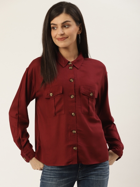 

AMERICAN EAGLE OUTFITTERS Women Maroon Regular Fit Solid Casual Shirt