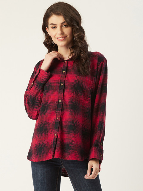 

AMERICAN EAGLE OUTFITTERS Women Red & Black Boyfriend Fit Checked Casual Shirt