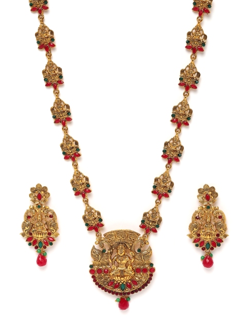 

Peora Pink & Green Gold-Plated Temple Jewellery Set