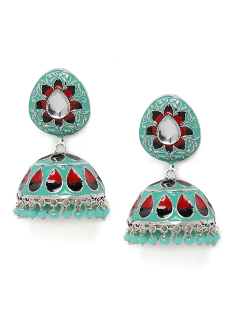 

Peora Green & Silver-Plated Dome Shaped Jhumkas