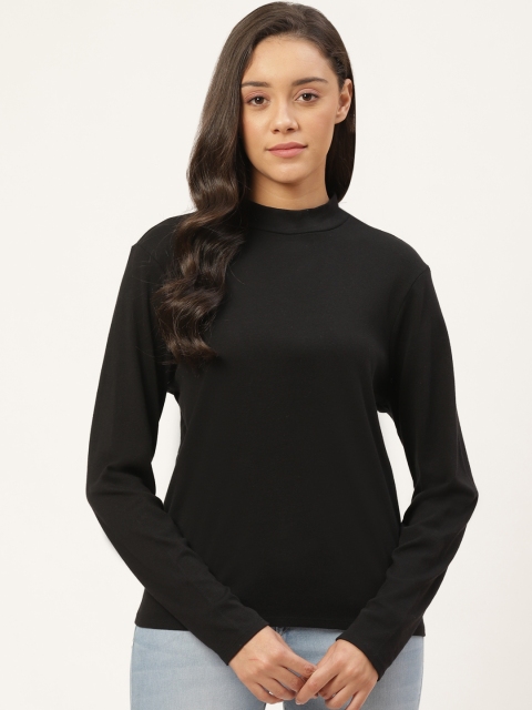 

AMERICAN EAGLE OUTFITTERS Women Black Solid High Neck T-shirt