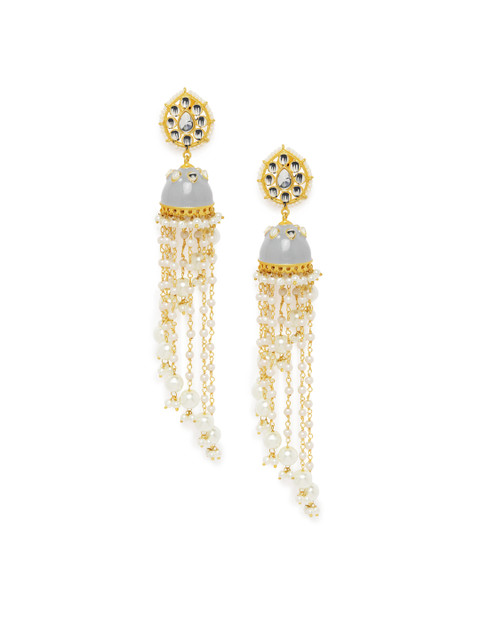 

Peora Grey & Gold-Plated Dome Shaped Jhumkas