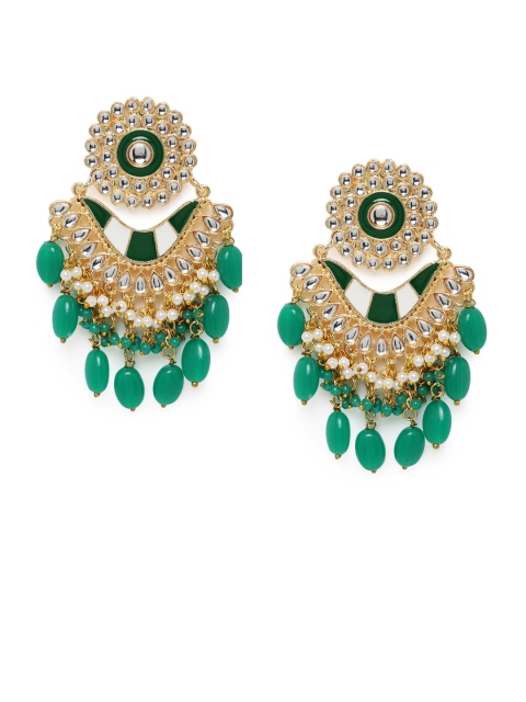 

Peora Gold-Plated Meenakari Enamelled Studded Classic Drop Earrings, Green