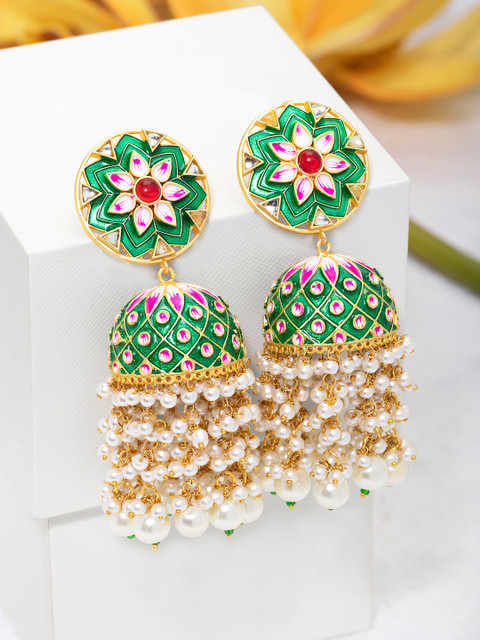 

Peora Green & Gold-Plated Dome Shaped Jhumkas