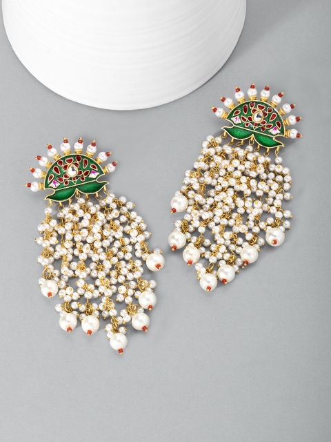 

Peora Green Gold-Plated Meenakari Enamelled Tasselled Classic Drop Earrings