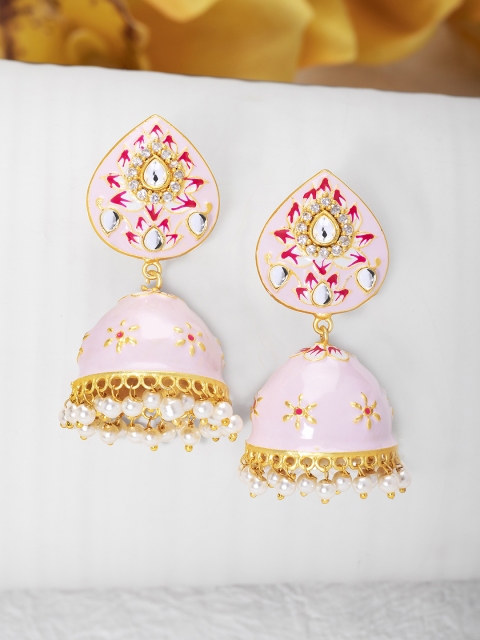 

Peora Pink & Gold-Plated Dome Shaped Jhumkas