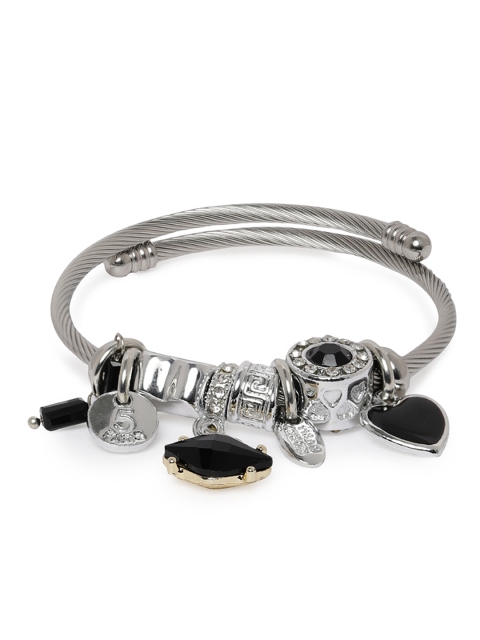 

Peora Black & Silver-Plated Enamelled Charm Bracelet