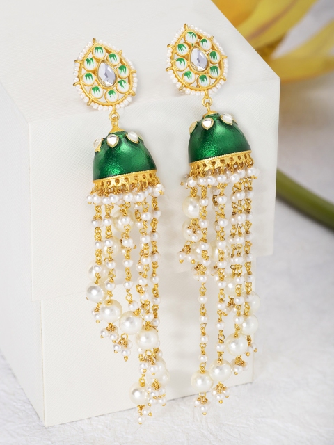 

Peora Green & Gold-Plated Dome Shaped Jhumkas