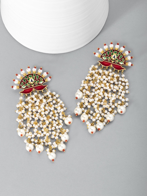 

Peora White & Gold-Plated Contemporary Drop Earrings