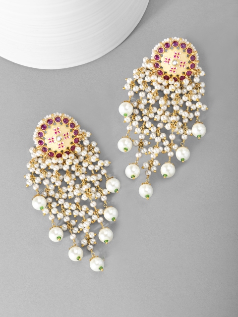 

Peora White & Gold-Plated Contemporary Drop Earrings