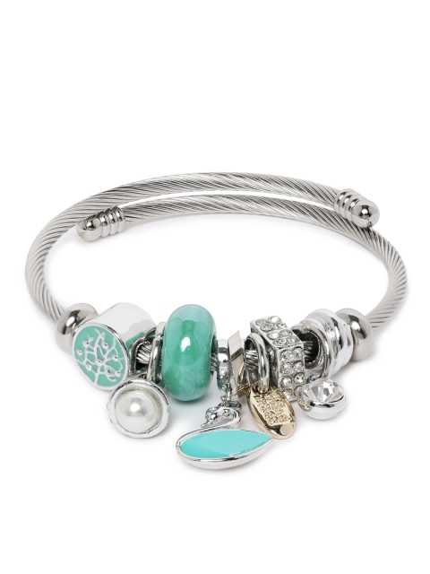 

Peora Green Silver-Plated Enamelled Charm Bracelet