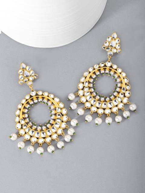 

Peora Green & Gold-Plated Circular Drop Earrings