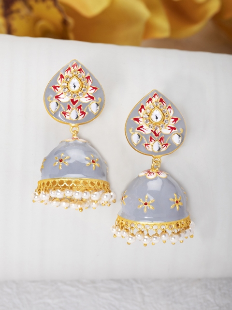 

Peora Grey & Gold-Plated Dome Shaped Jhumkas