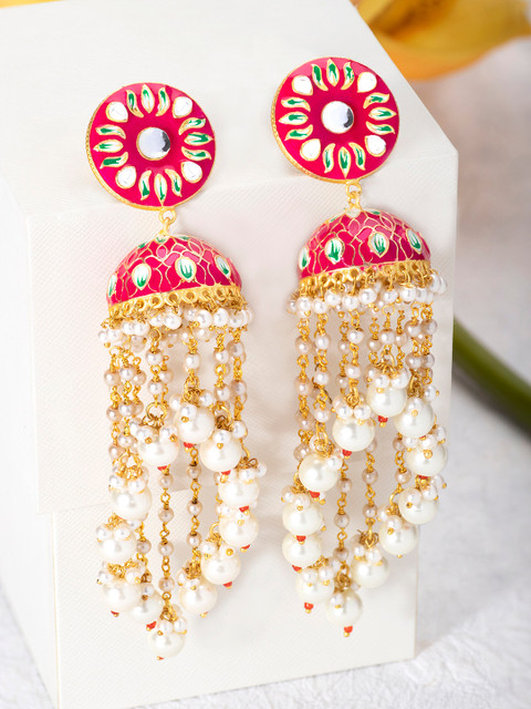 

Peora Pink & Gold-Plated Dome Shaped Jhumkas