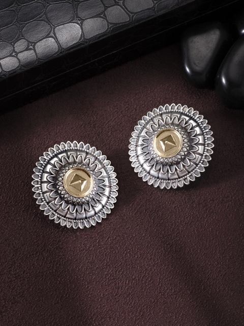 

Peora Silver-Toned Oxidised Circular Studs