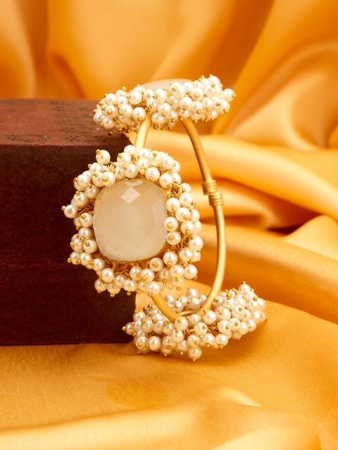 

Peora White Gold-Plated Pearl Studded Bangle-Style Bracelet