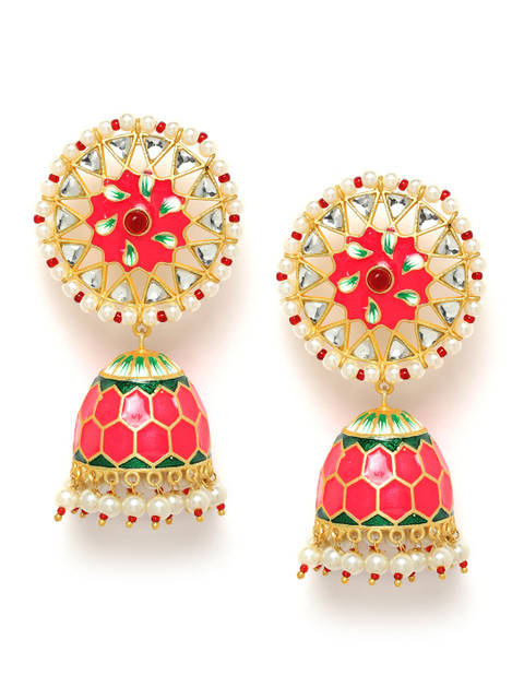 

Peora Pink & Gold-Plated Dome Shaped Jhumkas
