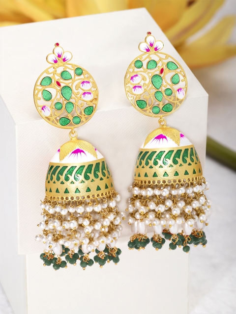 

Peora Green & Gold-Plated Dome Shaped Jhumkas