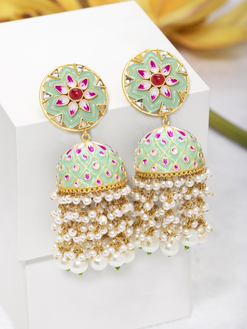 

Peora Green & Gold-Plated Dome Shaped Jhumkas