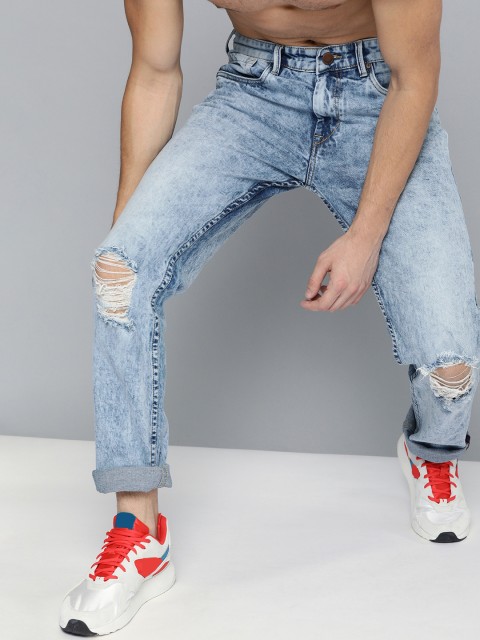 

HERE&NOW Men Blue Regular Fit Mid-Rise Highly Distressed Stretchable Jeans