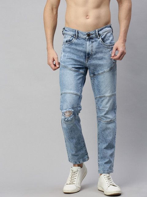 

HERE&NOW Men Blue Regular Fit Mid-Rise Low Distress Stretchable Jeans