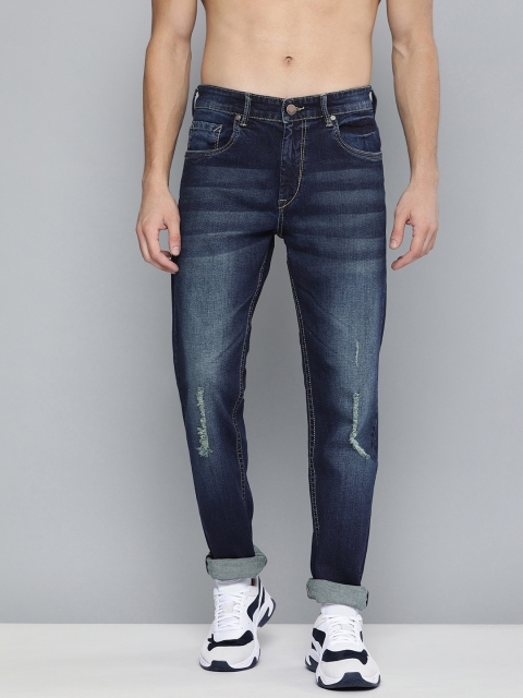 

HERE&NOW Men Blue Regular Fit Mid-Rise Low Distress Stretchable Jeans