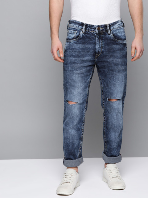 

HERE&NOW Men Blue Slim Fit Mid-Rise Slash Knee Stretchable Jeans