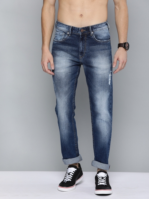 

HERE&NOW Men Blue Slim Fit Mid-Rise Low Distress Stretchable Jeans