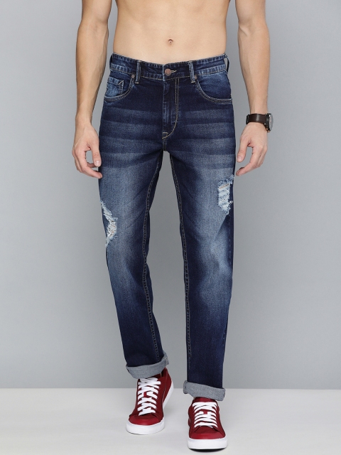 

HERE&NOW Men Blue Regular Fit Mid-Rise Low Distress Stretchable Jeans