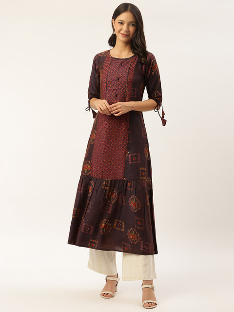 

shiloh Women Brown Printed A-Line Kurta