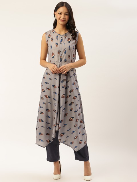 

shiloh Women Grey Printed Kurta with Trousers
