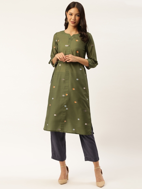 

shiloh Women Green & Navy Blue Printed Kurta with Trousers