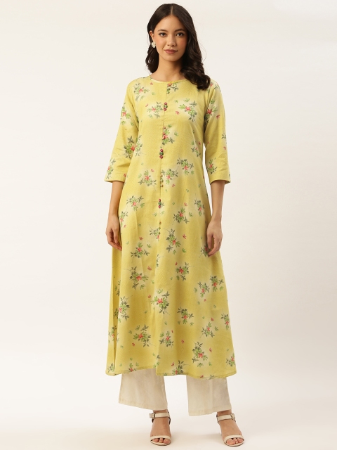 

shiloh Women Green & Pink Printed A-Line Kurta