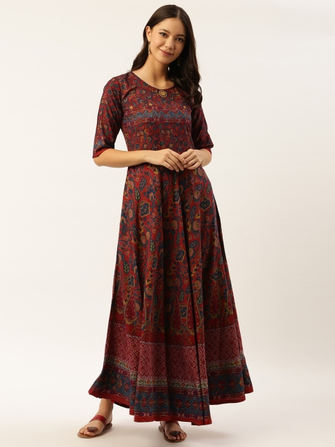 

shiloh Women Maroon & Teal Blue Printed Anarkali Kurta