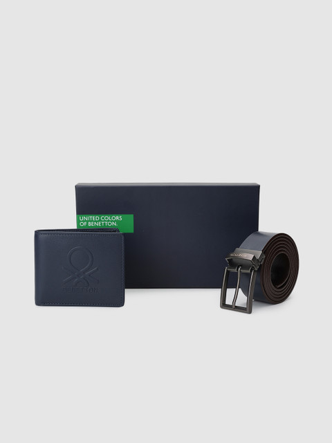 

United Colors of Benetton Men Belt And Wallet Accessory Gift Set, Navy blue