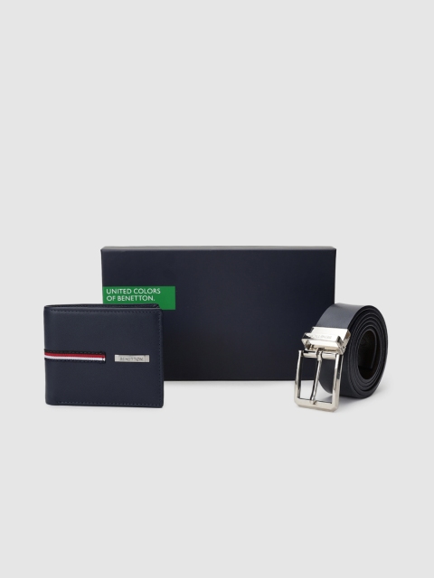 

United Colors of Benetton Men Belt And Wallet Accessory Gift Set, Navy blue