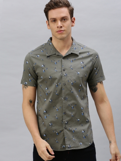 

HERE&NOW Men Grey & Blue Slim Fit Printed Casual Shirt