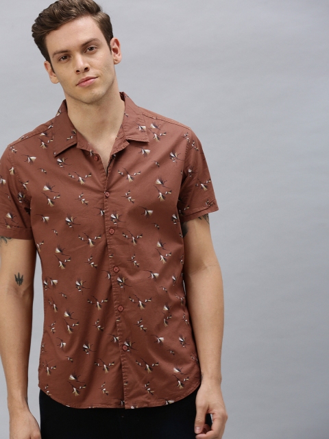 

HERE&NOW Men Rust Brown & Beige Slim Fit Printed Casual Shirt
