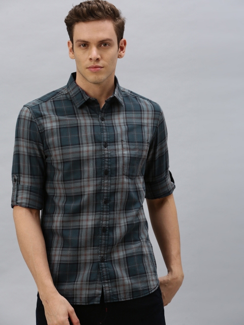 

HERE&NOW Men Grey & Brown Slim Fit Checked Casual Shirt