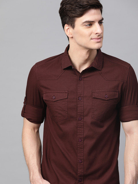 

HERE&NOW Men Burgundy Slim Fit Solid Casual Shirt