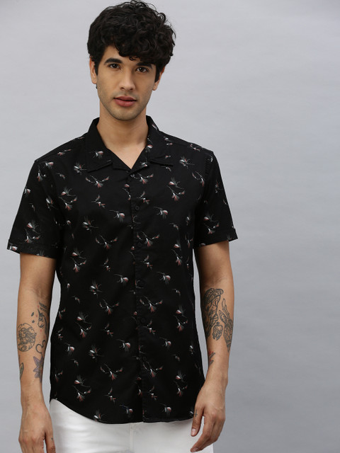 

HERE&NOW Men Black & Grey Slim Fit Printed Casual Shirt