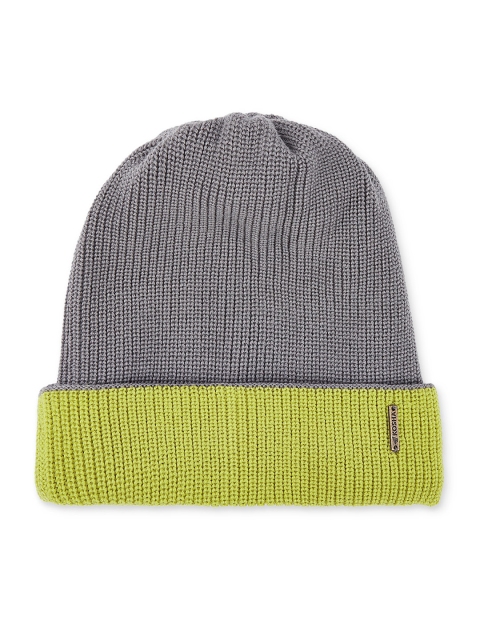 

Kosha Men Grey & Lime Green Reversible Merino Wool Self Design Beanie