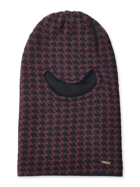 

Kosha Men Purple & Black Pure Merino Wool Patterned Monkey Cap